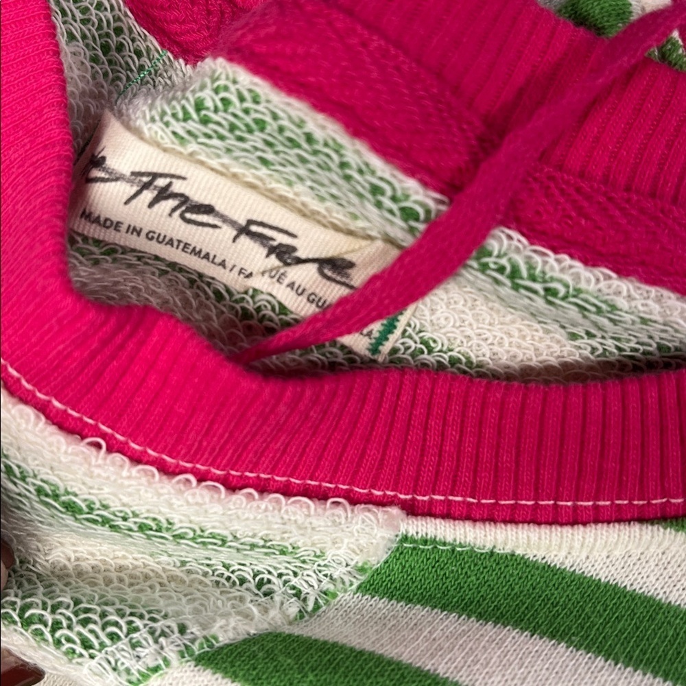 New Free People Classic Striped Crew Green and White Striped Sweater with Red - Picture 4 of 4
